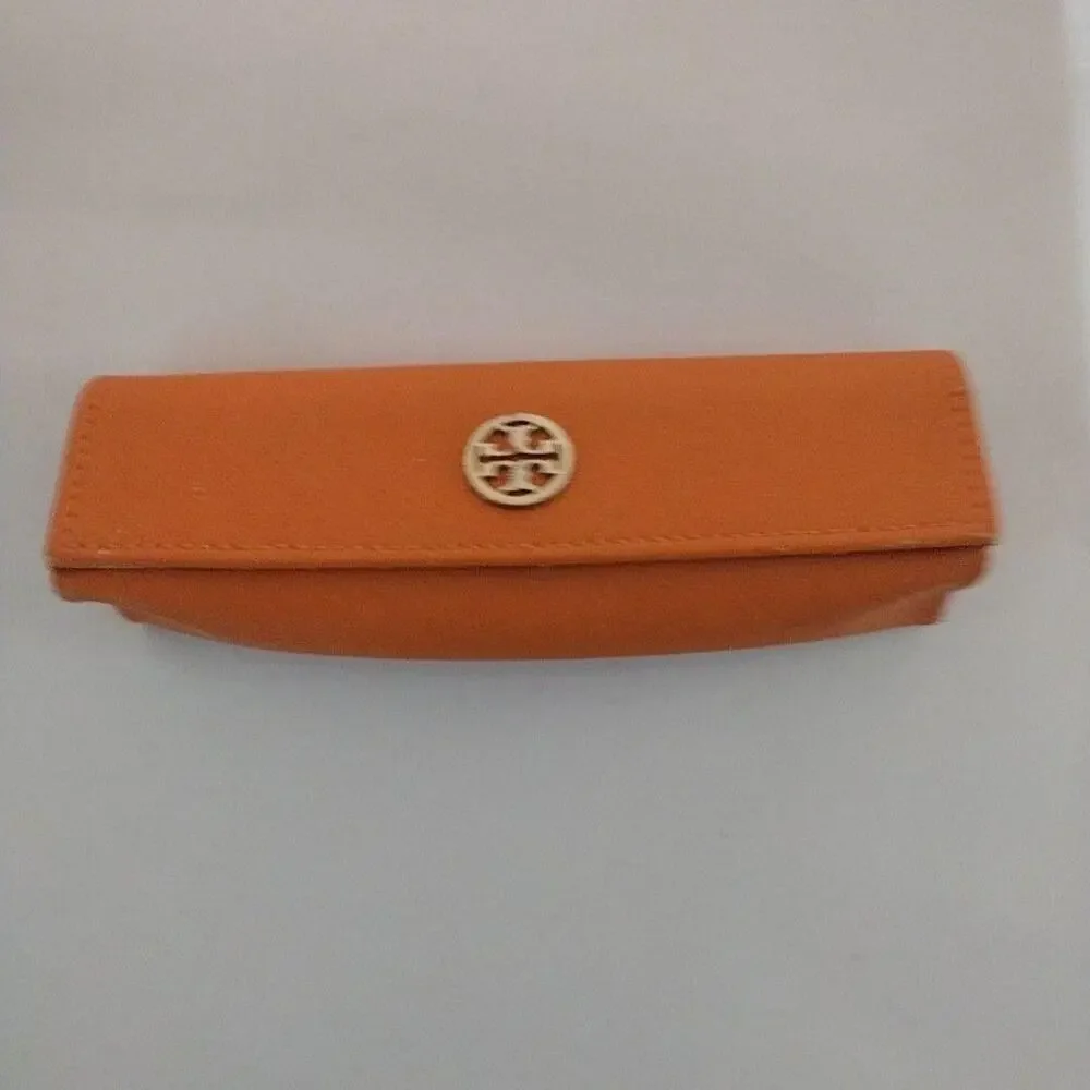Tory Burch Eyeglass Sunglass Case Womens One Size Orange Logo Snap Hard Compact